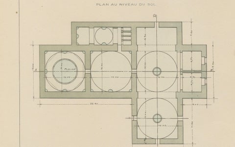Pair of Ottoman Hammam Architectural Plans, Bursa Thermal Baths, Published 1924, close-up 6