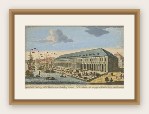 View of the Exchange and the Warehouses at Petersburg in Russia, ca.1790, shown framed