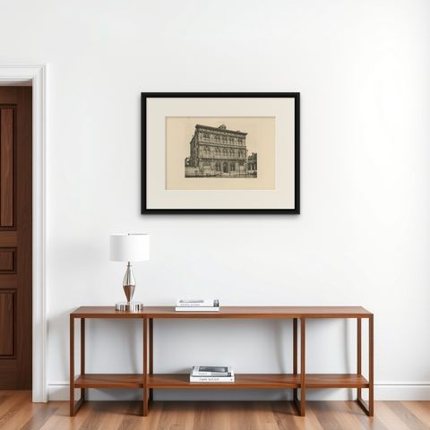 Pl. 25 Antique Print of the Ca' Vendramin Calergi Palace in Venice, circa 1890, shown framed on a wall, true to size