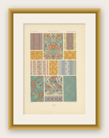 Pl. 95 Antique Print of XVIIIth Century Ornaments by Racinet, circa 1890, shown framed