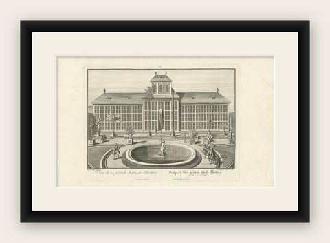 Antique Print of the Large Glass House by Wolff '1738', shown framed
