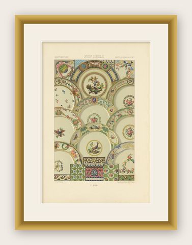 Pl. 98 Antique Print of XVIIIth Century Ornaments by Racinet (c.1890), shown framed