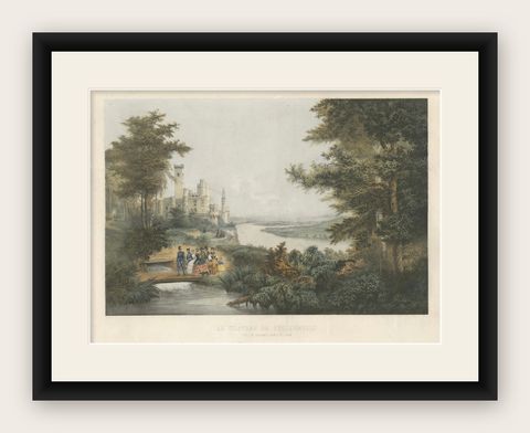 The Castle of Stolzenfels on the Rhine, Large Chromolithograph, 1840, shown framed