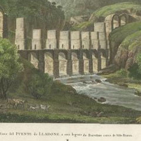 Antique Print of the Bridge of Lladenet, Six Leagues From Barcelona, Spain, close-up 1