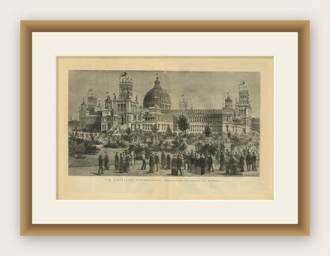 Antique Print of the Australian International Exhibition Building at Sydney 1879, shown framed