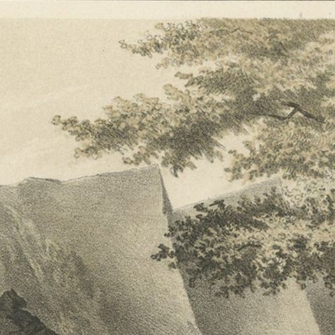 Old View of The Ancient Castle of Nagagusko, Ryukyu Islands, Japan, 1856, close-up 1