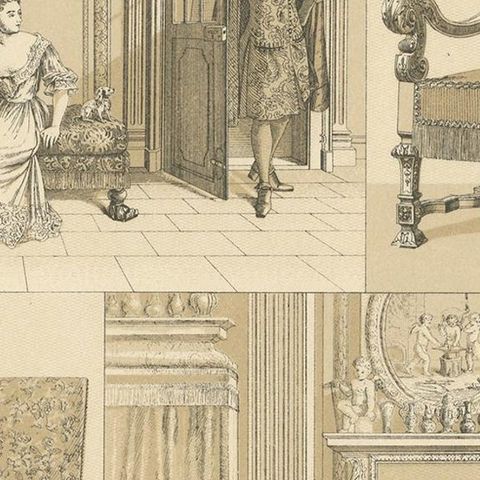 Pl. 22 Antique Print of French XVIIth Century Furniture by Racinet, circa 1880, close-up 2