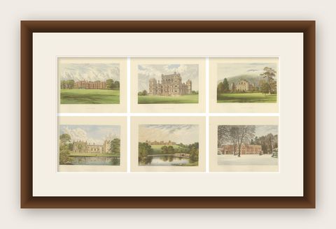 Victorian Country House Views, Trentham, Wollaton, Inveraray, Fountains, c.1850, shown framed