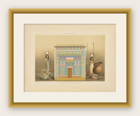 Antique Print of the Tomb in the Valley of Assassif by Binion, 1887, shown framed