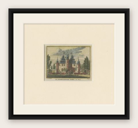 Antique Print of 'Huis Te Voorn', a Castle in De Meern, the Netherlands, shown framed