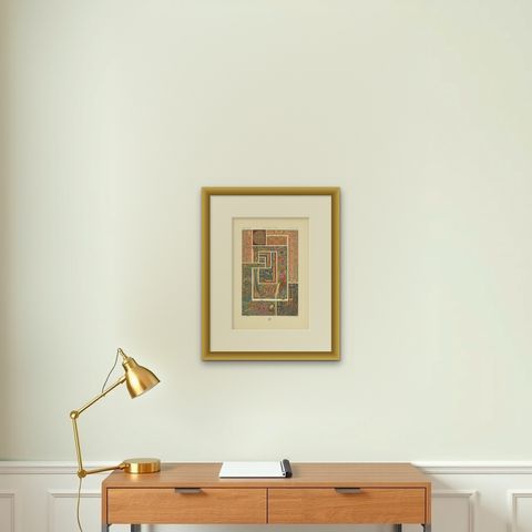 Pl. 51 Antique Print of Middle Ages Manuscripts Decoration by Racinet, shown framed on a wall, true to size