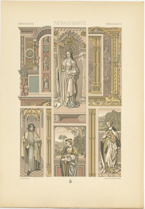 Pl. 81 Print of Renaissance Architectural & Figural by Racinet, circa 1890, view 4