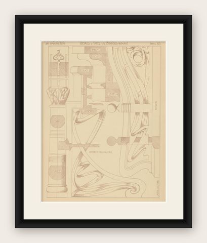 Pl. 80 Antique Print of Furniture Details by Kramer, circa 1910, shown framed
