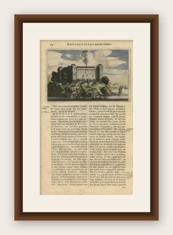 Antique Print of the Castle of Mongley, China by J. Nieuhof, 1665, shown framed