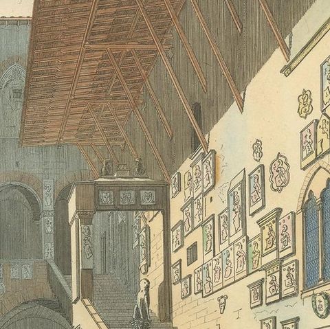 Antique Print of the Podestat Palace in Florence, Italy, by Bonnard, 1860, close-up 2