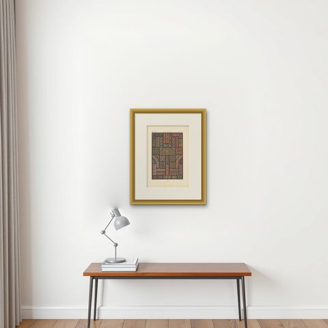 Pl. 44 Antique Print of Middle Ages Ornaments by Racinet, circa 1890, shown framed on a wall, true to size