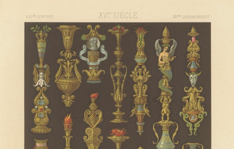 Renaissance Ornament Print, 16th-Century Candlestick and Urn Designs, 1869, close-up 6