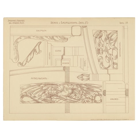 Pl. 39 Antique Print of Furniture Details by Kramer, circa 1910
