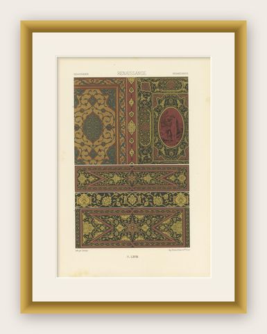 Pl. 68 Antique Print of Renaissance Ornaments by Racinet (c.1890), shown framed