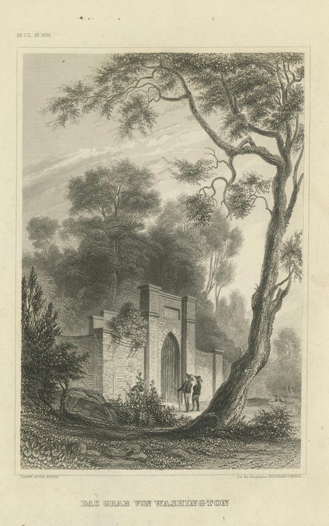Washington's Tomb at Mount Vernon, Antique Americana Engraving, c.1850, close-up 1