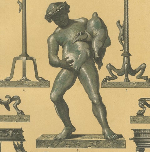 Antique Pompeian Wall Painting and Bronze Design Prints, Italy-Inspired, 1887, close-up 3