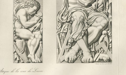 Antique French Architectural Sculpture Engravings Set of 3, Louvre Reliefs. 1803, close-up 6