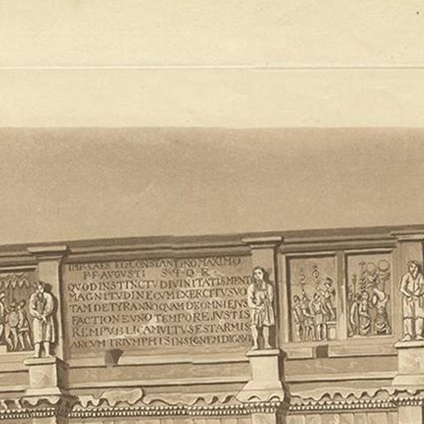Antique Print of the Arch of Constantine by Abbot, 1820, close-up 1