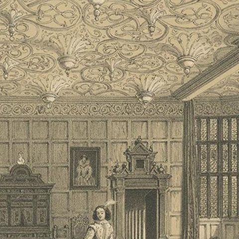 Antique Print of the Drawing Room of Bramhall Hall by Nash, circa 1870, close-up 2