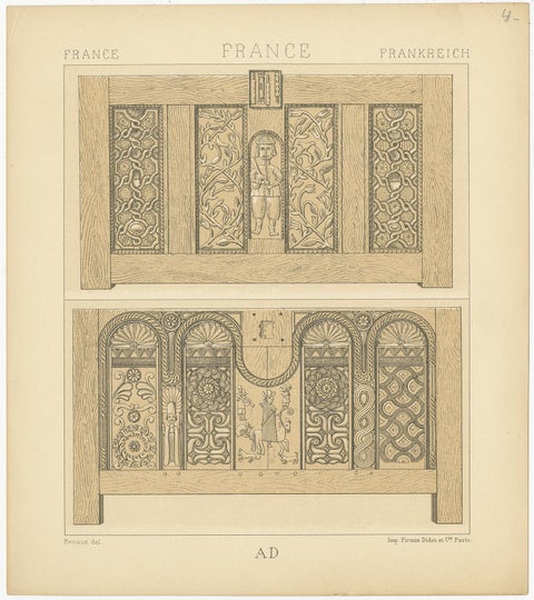 Pl. 4 Antique Print of French Furniture Objects by Racinet, circa 1880, view 4