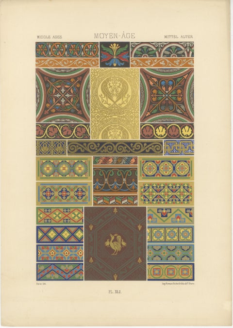 Set of Three Medieval & Renaissance Ornament Chromolithographs, c.1873, view 3