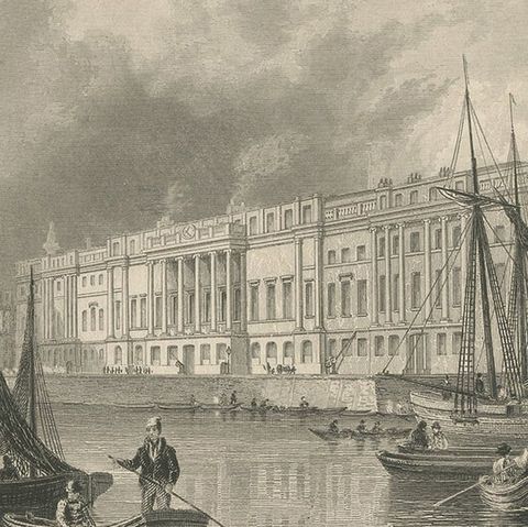 Antique Print of the Custom House by Tombleson, circa 1834, close-up 2