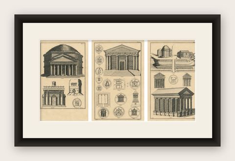 Antique Roman Temple Engravings Set of 3, Montfaucon 1721 Architecture, shown framed