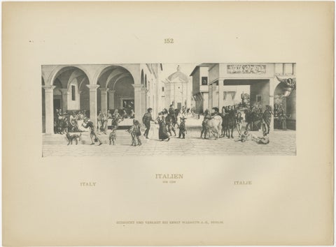 Italian Renaissance Street Scenes, Set of 2 Decorative Engravings, ca.1880, view 3