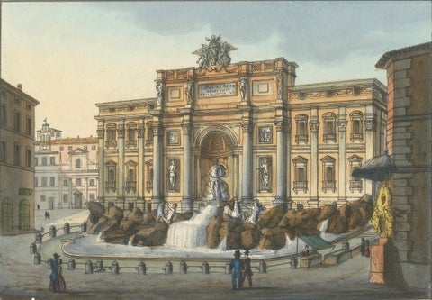 Trevi Fountain Rome, Antique Hand-Coloured Italian View by Gigli (c.1850), close-up 1
