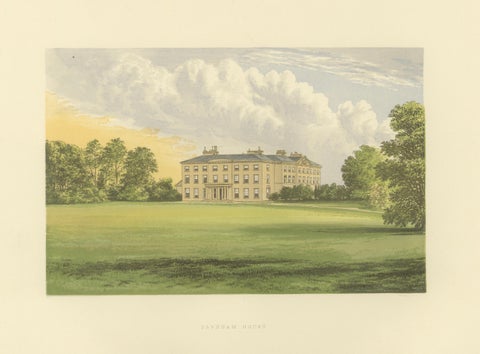 Farnham House Estate View, Georgian Manor Landscape Engraving, c1850, close-up 1