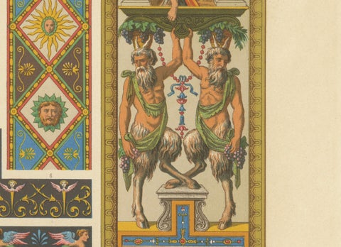 Renaissance Ornament Panel with Mythological Figures & Scrollwork, ca. 1869, close-up 3