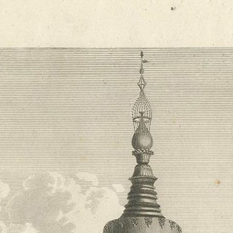 Antique Print of the Golden Temple at Pegu by Symes (1800), close-up 1