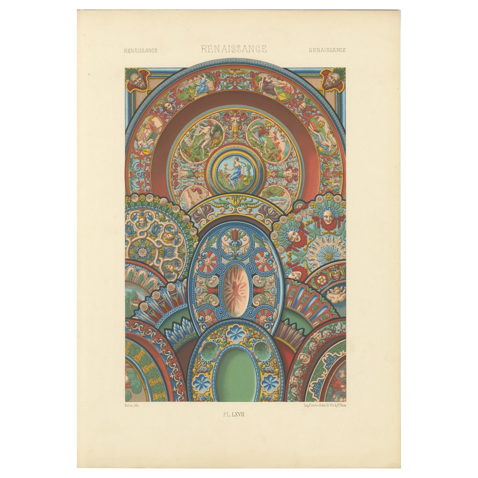 Renaissance Ceiling Ornament, Mythological Medallions & Grotesques, 1869
