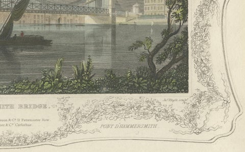 1828 Aquatint Vista of Hammersmith Bridge Over the Thames, close-up 2