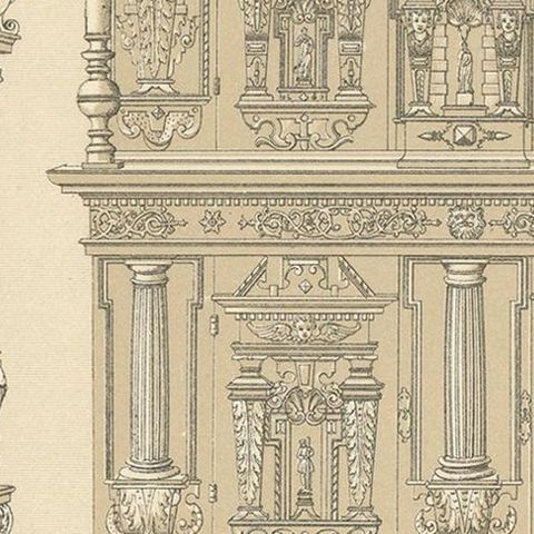 Pl. 47 Antique Print of European XVIth Century Decorative Objects by Racinet, close-up 2
