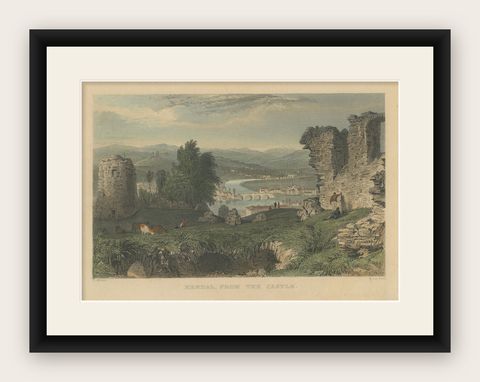 Tranquil Views from Kendal Castle: A Glimpse into 19th-Century England, shown framed