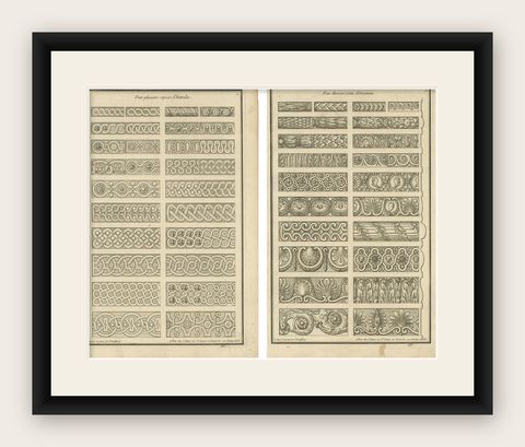 Set of Two Antique Architecture Prints of Various Ornaments by Neufforge, shown framed