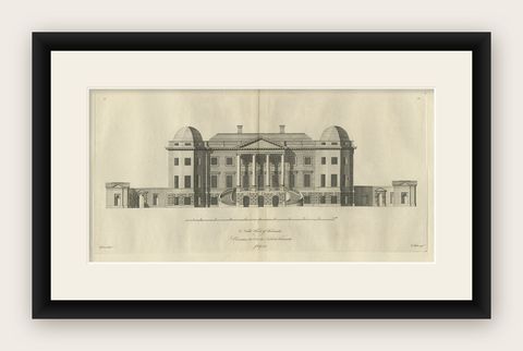 Old Engraving of Foremarke Hall, a Manor House in Derbyshire, England, ca.1770, shown framed