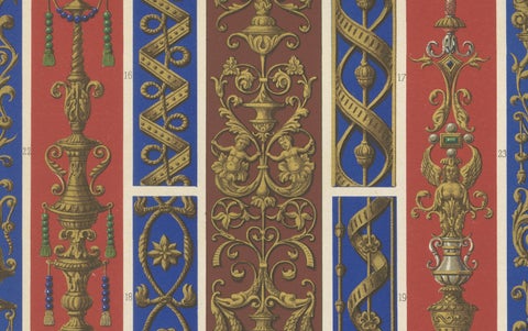 Renaissance Architectural Ornament, Gilded Scrollwork & Cherubs, Pl. LXVI, 1869, close-up 4